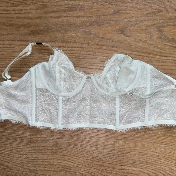 Victoria's Secret Lace Unlined Long Line Demi Bra in Pale Sky Gray 34D - Picture 8 of 8